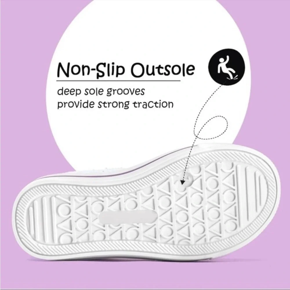 Kids Glitter Velcro Sneaker - White with Purple Accents